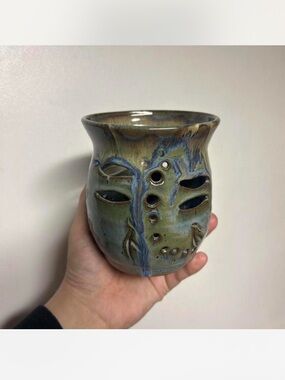 Handmade pottery dragonfly candle holder